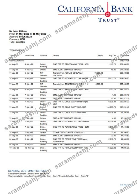 USA California Bank Trust statement